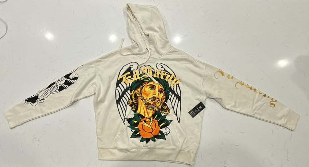 Ed Hardy Savior Boxy Fleece Hoodie Ivory Size L